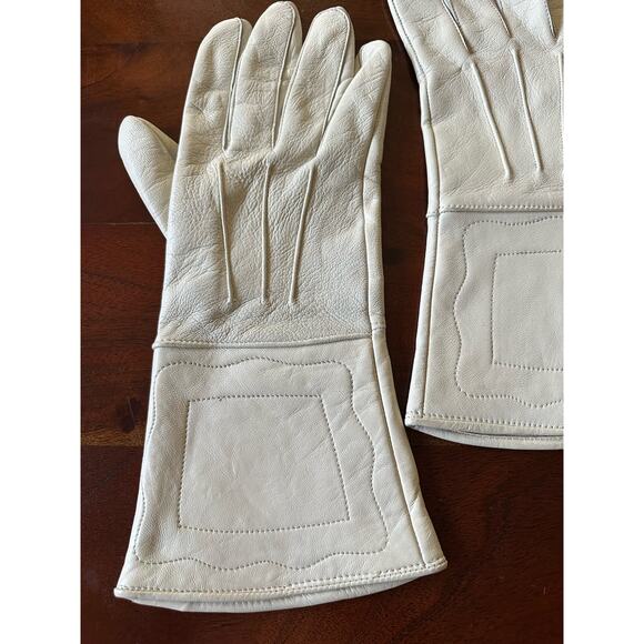WHITE Leather Gauntlet Gloves Size Medium military Civil War, ivory Steampunk - Picture 9 of 11
